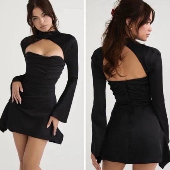 House of CB Dresses & Skirts - House Of CB Black Draped Corset Toira Mini Cocktail Dress Size XS